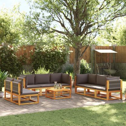 Set di divani da giardino 9 pezzi con cuscini in legno di acacia e corda