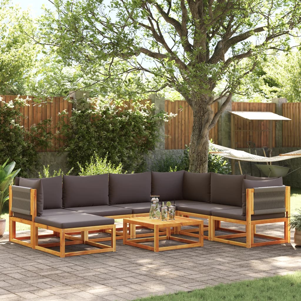 Set di divani da giardino 8 pezzi con cuscini in legno di acacia e corda