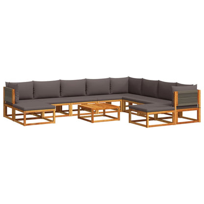 Set di divani da giardino 11 pz con cuscini in legno di acacia e corda