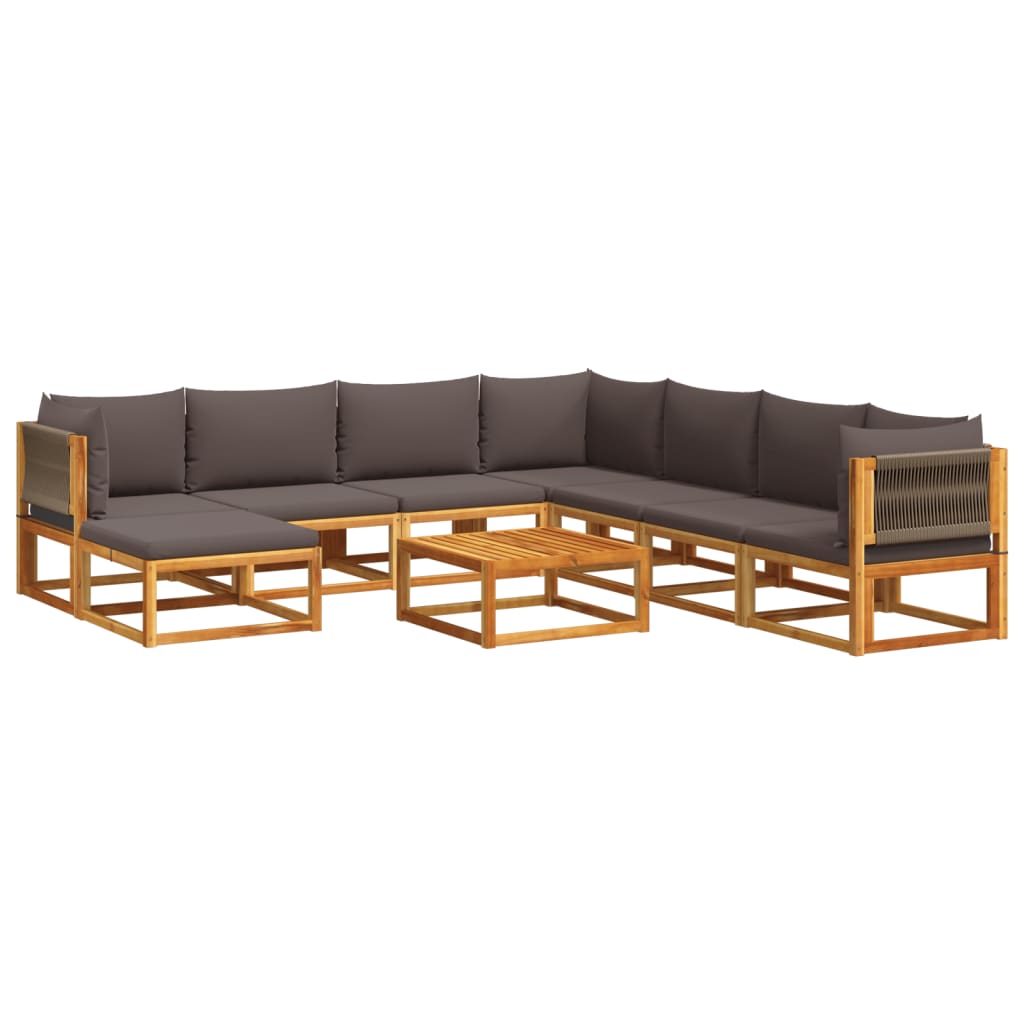 Set di divani da giardino 9 pezzi con cuscini in legno di acacia e corda