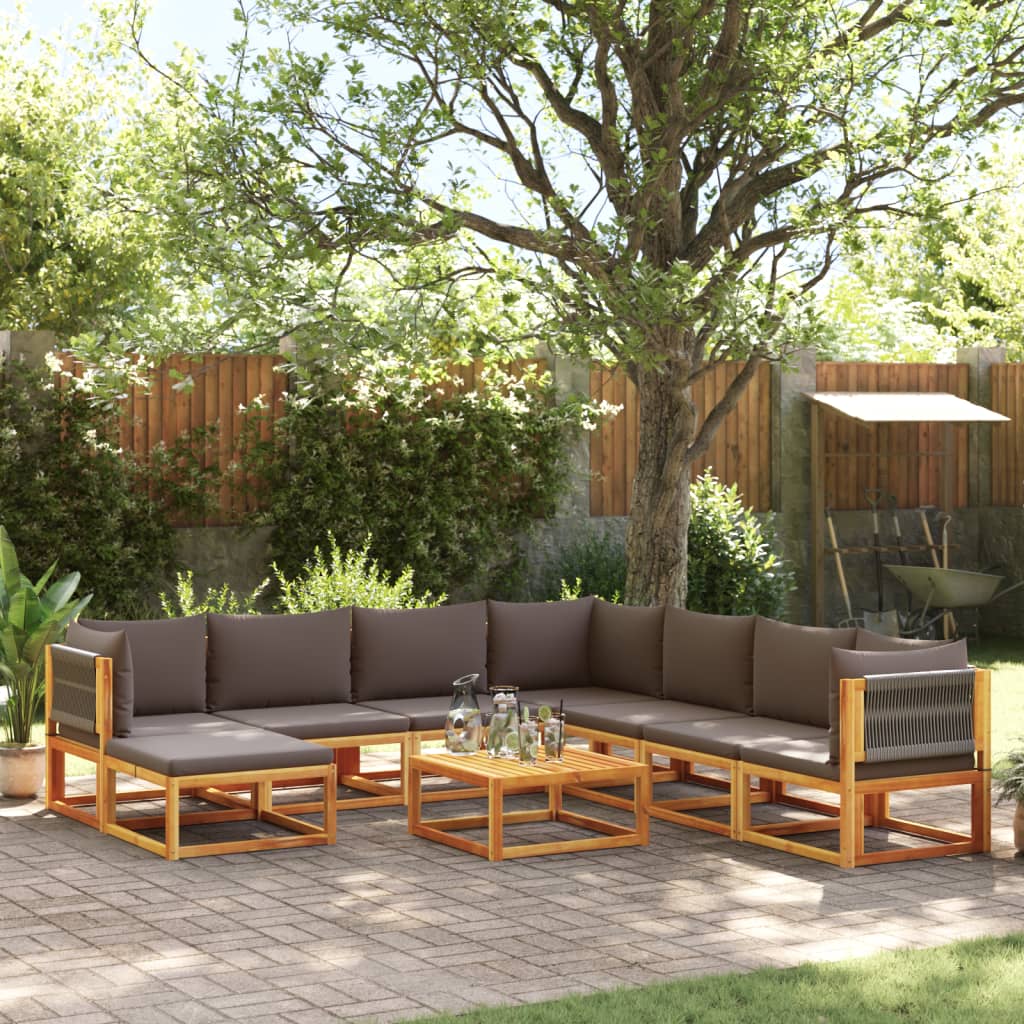Set di divani da giardino 9 pezzi con cuscini in legno di acacia e corda