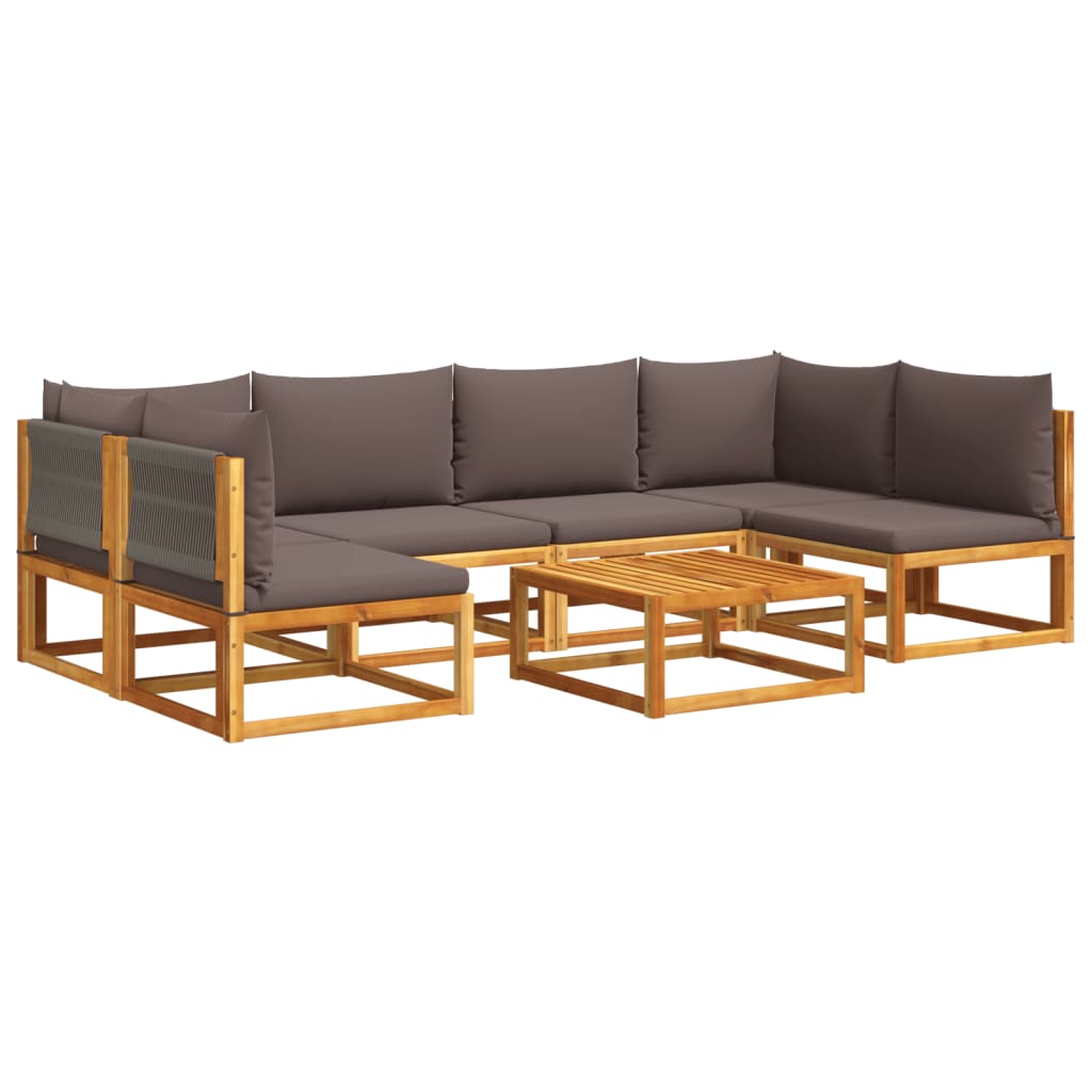 Set di divani da giardino 7 pezzi con cuscini in legno di acacia e corda