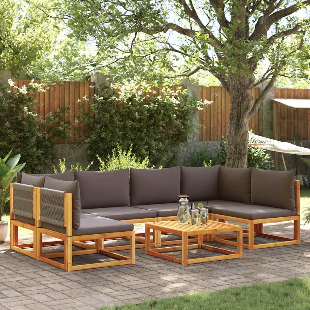 Set di divani da giardino 7 pezzi con cuscini in legno di acacia e corda