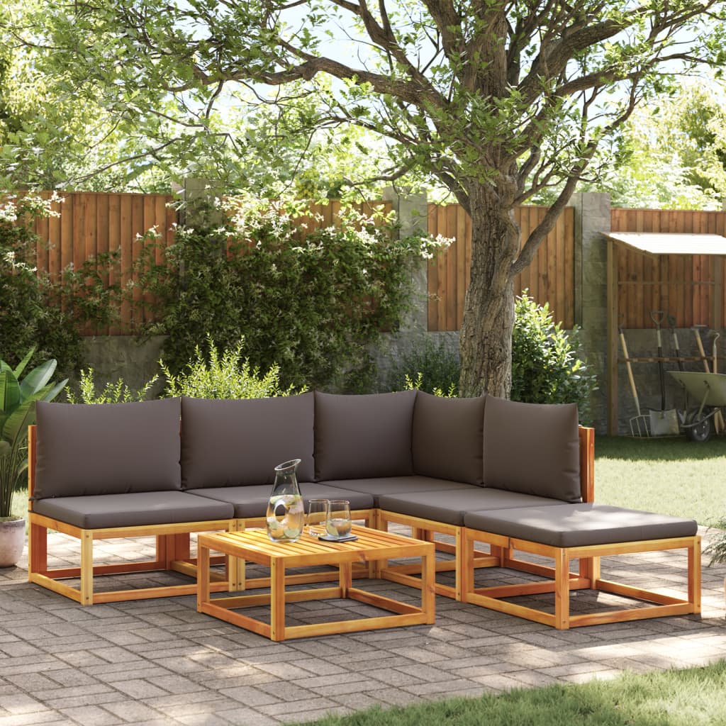 Set di divani da giardino 6 pezzi con cuscini in legno di acacia e corda