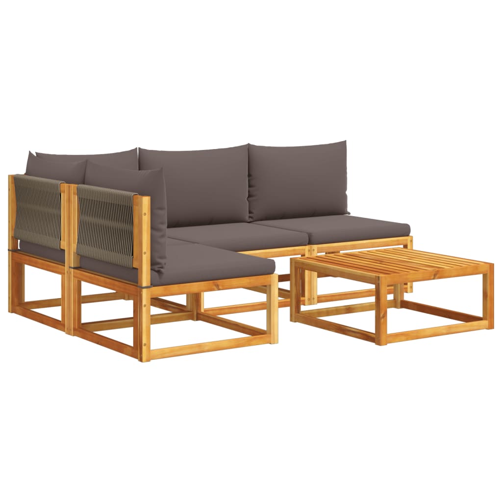 Set di divani da giardino 5 pezzi con cuscini in legno di acacia e corda