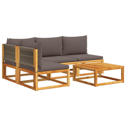 Set di divani da giardino 5 pezzi con cuscini in legno di acacia e corda