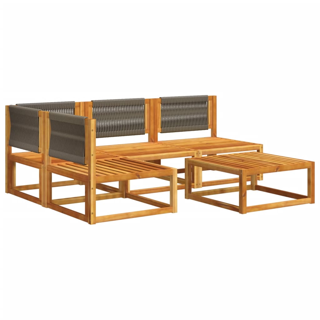 Set di divani da giardino 5 pezzi con cuscini in legno di acacia e corda