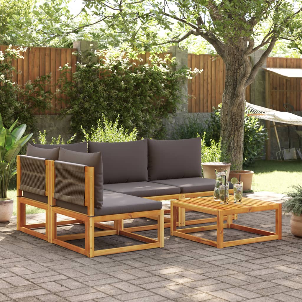 Set di divani da giardino 5 pezzi con cuscini in legno di acacia e corda