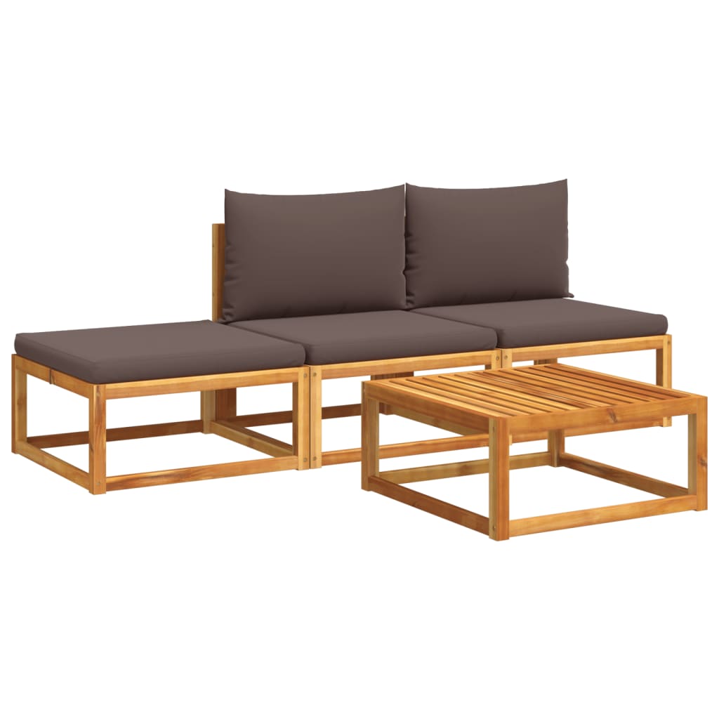 Set di divani da giardino 4 pezzi con cuscini in legno di acacia e corda