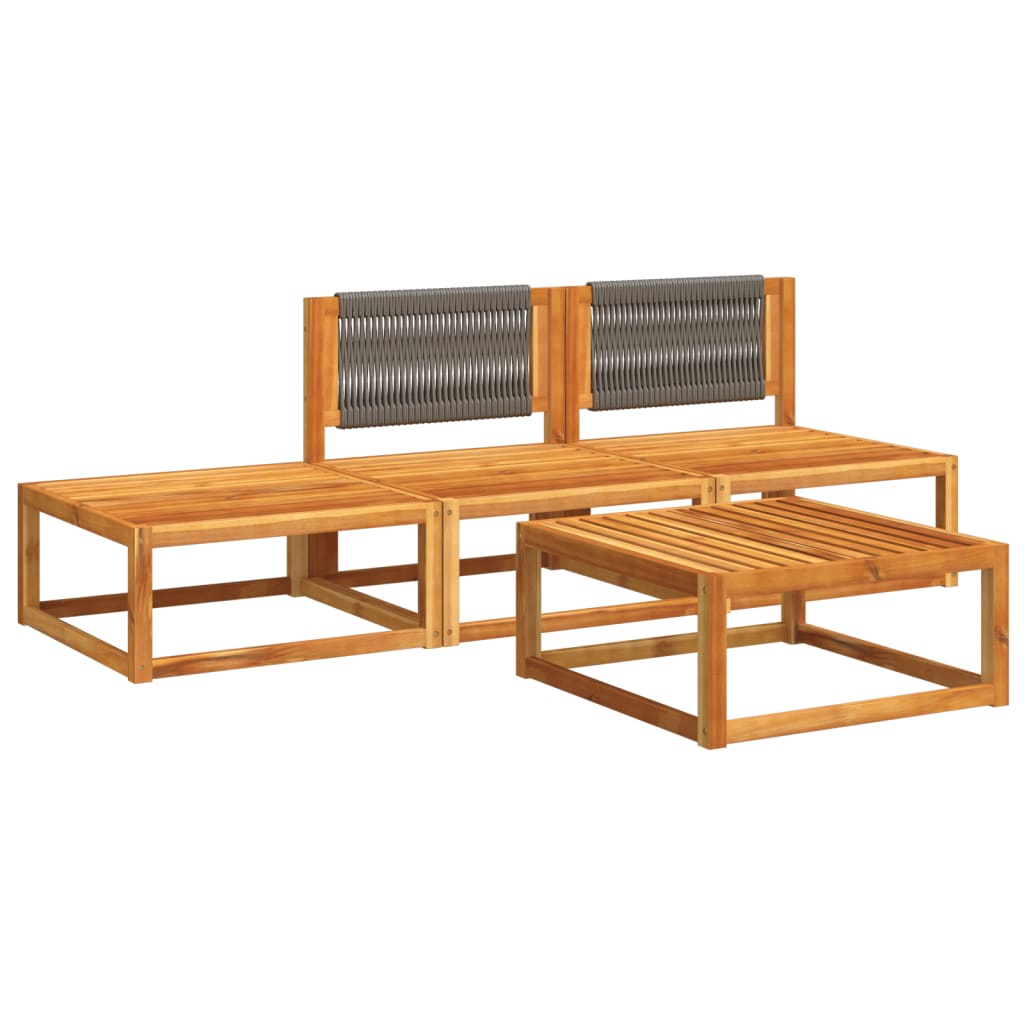 Set di divani da giardino 4 pezzi con cuscini in legno di acacia e corda