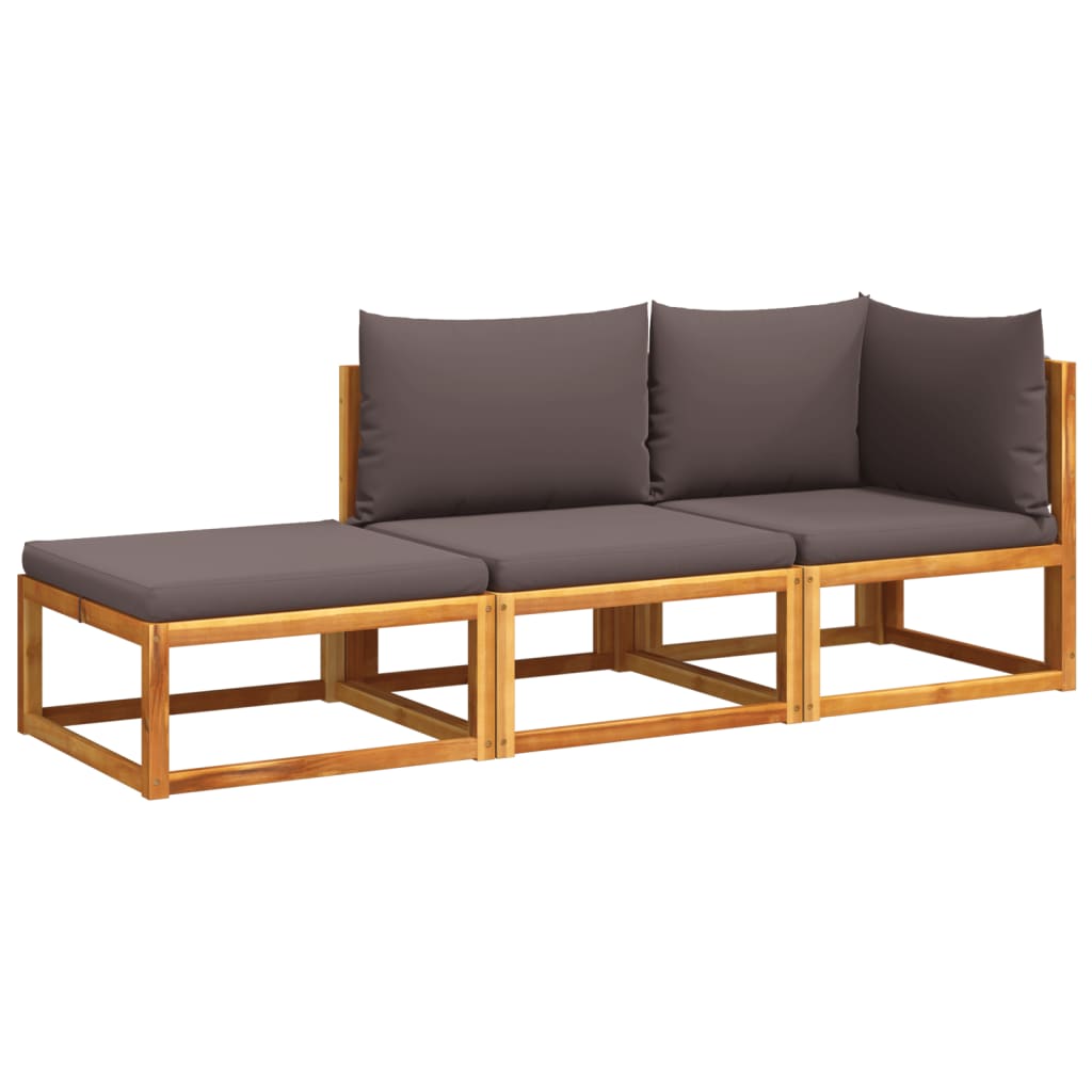 Set di divani da giardino 3 pezzi con cuscini in legno di acacia e corda