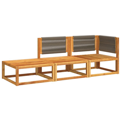 Set di divani da giardino 3 pezzi con cuscini in legno di acacia e corda