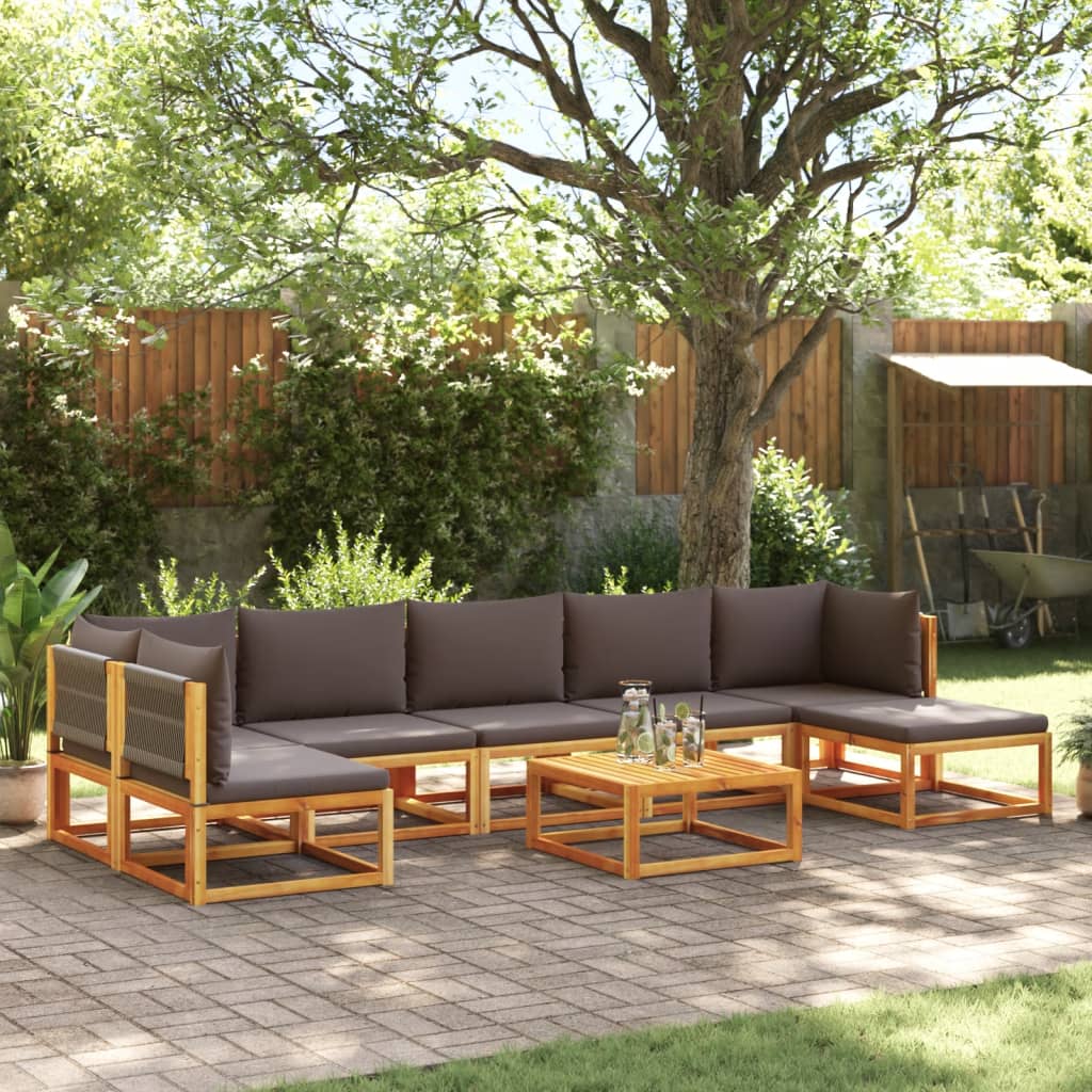 Set di divani da giardino 8 pezzi con cuscini in legno di acacia e corda