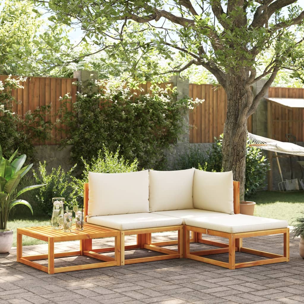 Set di divani da giardino 4 pezzi con cuscini in legno di acacia e corda