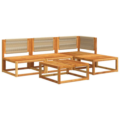 Set di divani da giardino 5 pezzi con cuscini in legno di acacia e corda