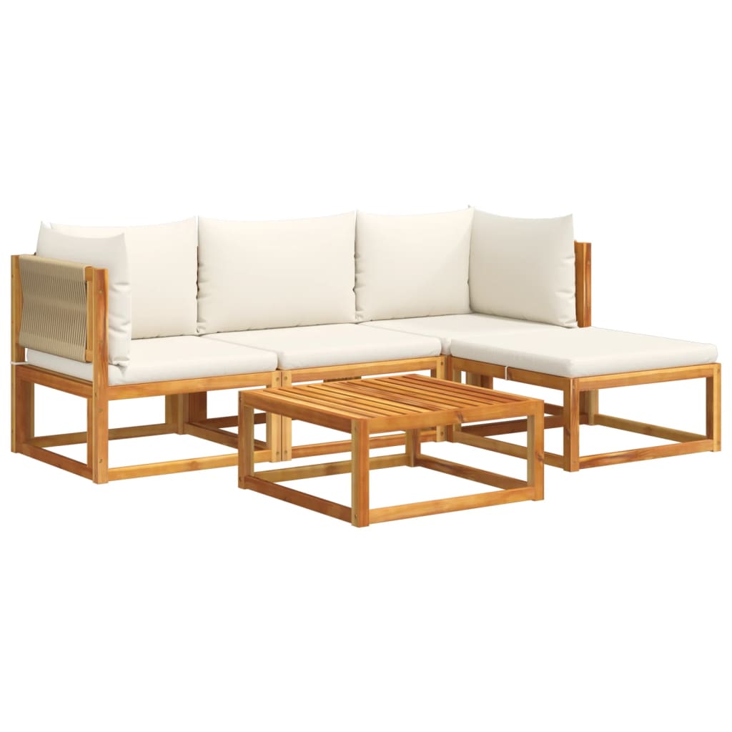 Set di divani da giardino 5 pezzi con cuscini in legno di acacia e corda