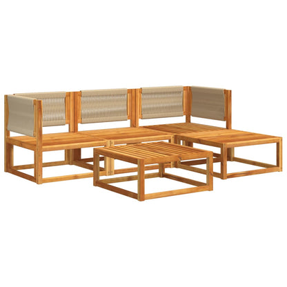 Set di divani da giardino 5 pezzi con cuscini in legno di acacia e corda