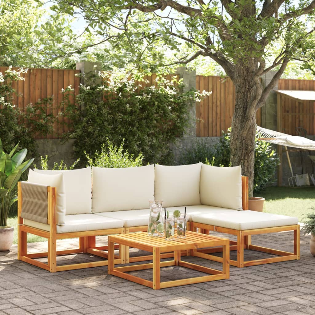 Set di divani da giardino 5 pezzi con cuscini in legno di acacia e corda