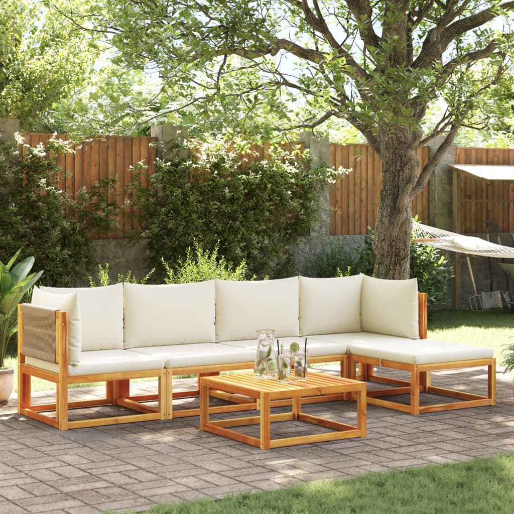 Set di divani da giardino 6 pezzi con cuscini in legno di acacia e corda