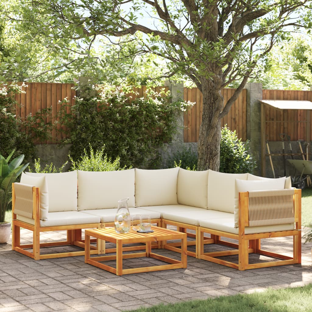 Set di divani da giardino 6 pezzi con cuscini in legno di acacia e corda