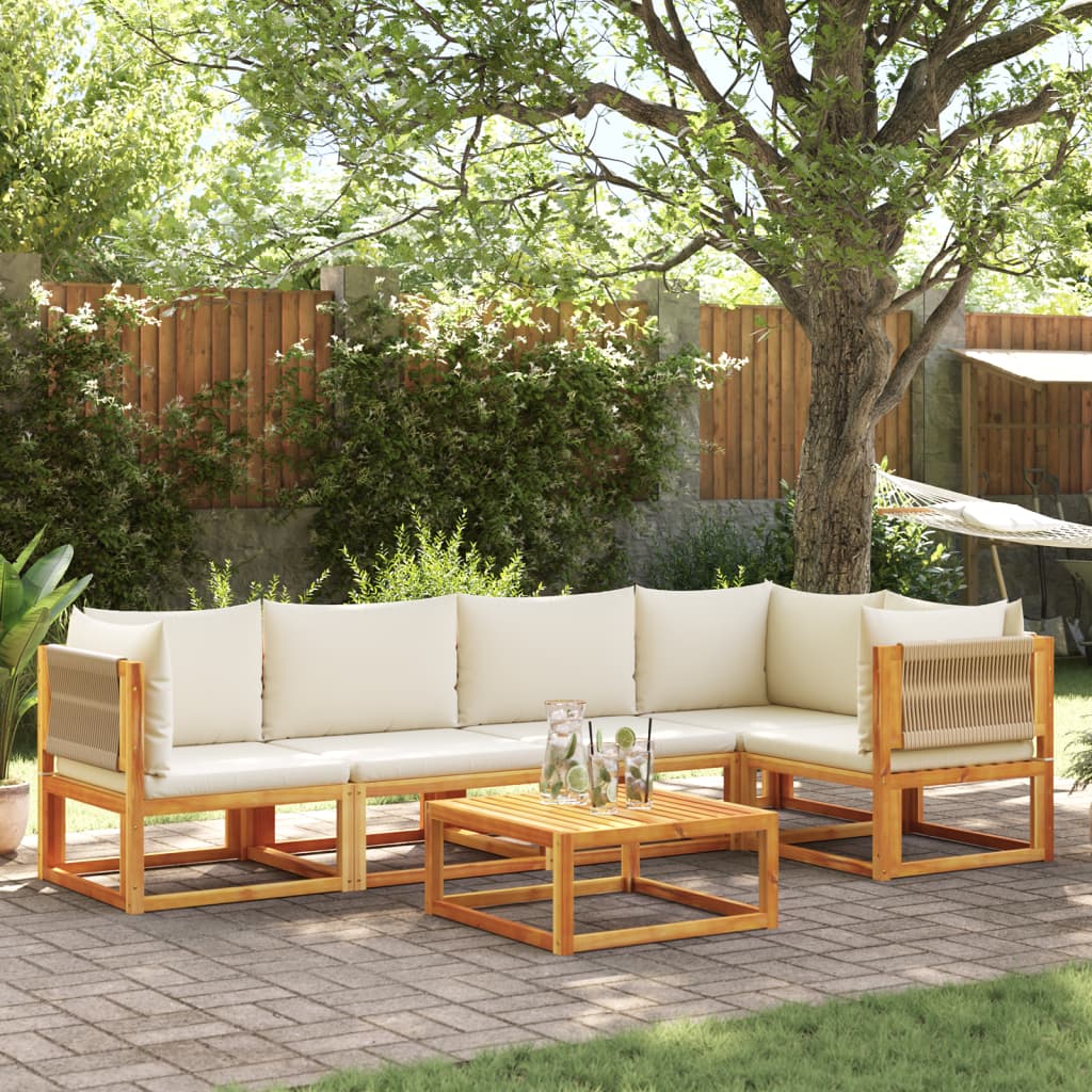 Set di divani da giardino 6 pezzi con cuscini in legno di acacia e corda