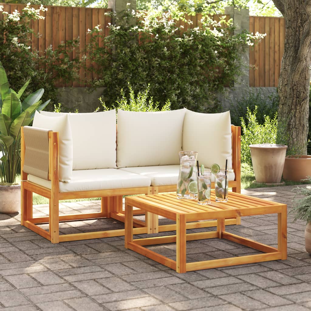Divani da Giardino Angolari con Cuscini 2 pz in Legno di Acacia e Corda
