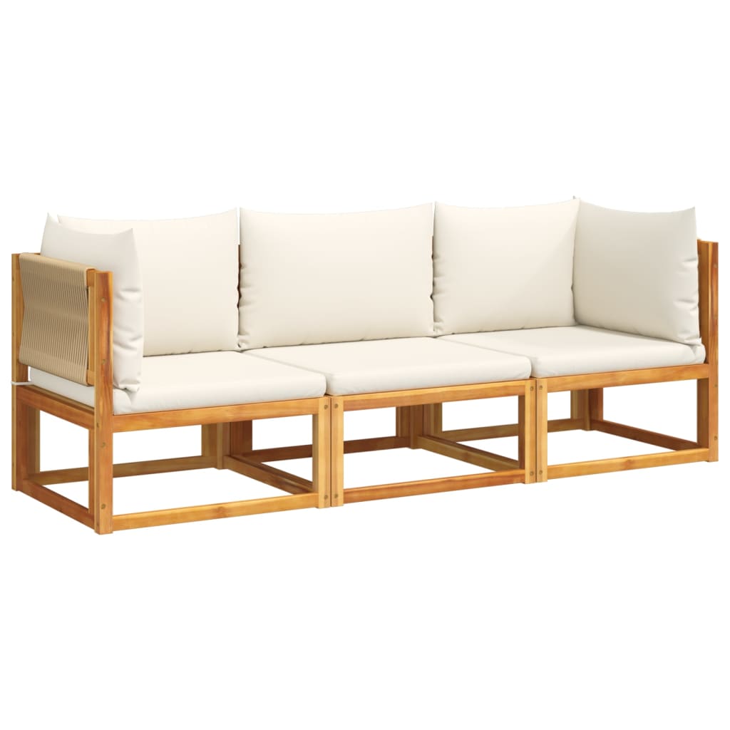 Set di divani da giardino 3 pezzi con cuscini in legno di acacia e corda