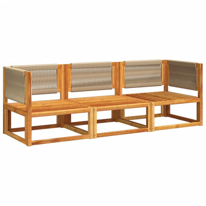 Set di divani da giardino 3 pezzi con cuscini in legno di acacia e corda