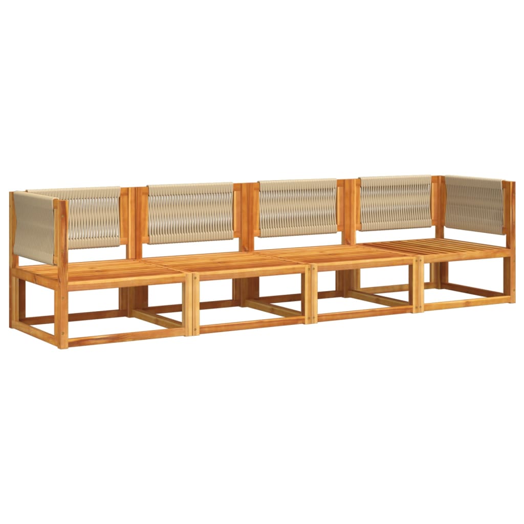 Set di divani da giardino 4 pezzi con cuscini in legno di acacia e corda
