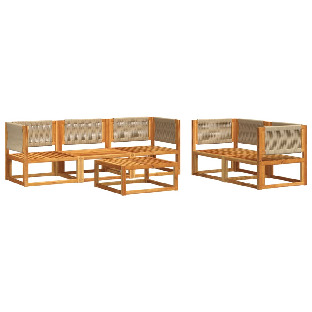 Set di divani da giardino 6 pezzi con cuscini in legno di acacia e corda