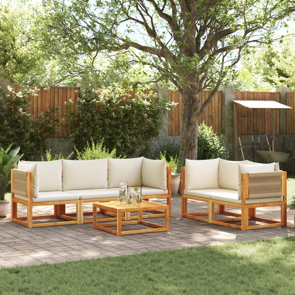 Set di divani da giardino 6 pezzi con cuscini in legno di acacia e corda