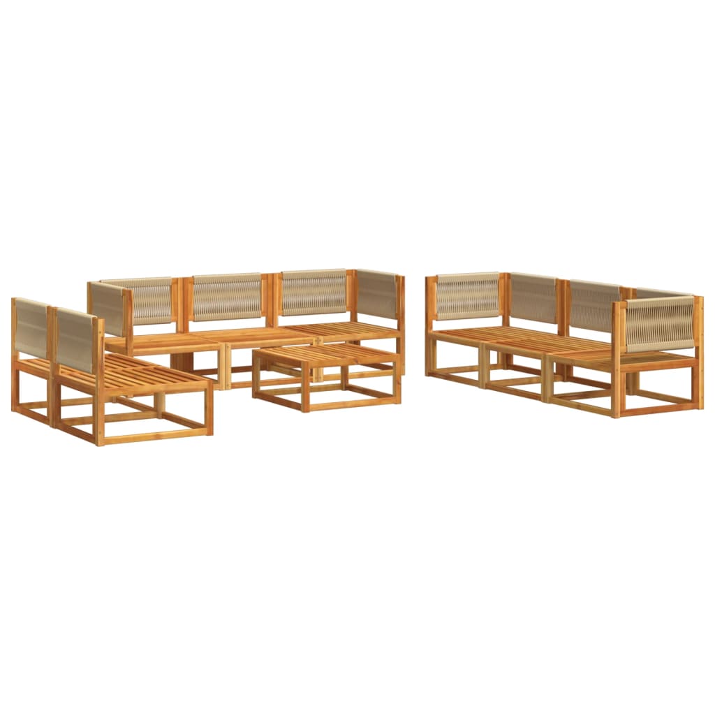 Set di divani da giardino 9 pezzi con cuscini in legno di acacia e corda