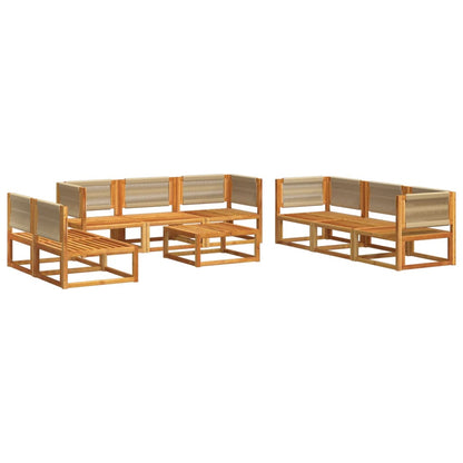Set di divani da giardino 9 pezzi con cuscini in legno di acacia e corda