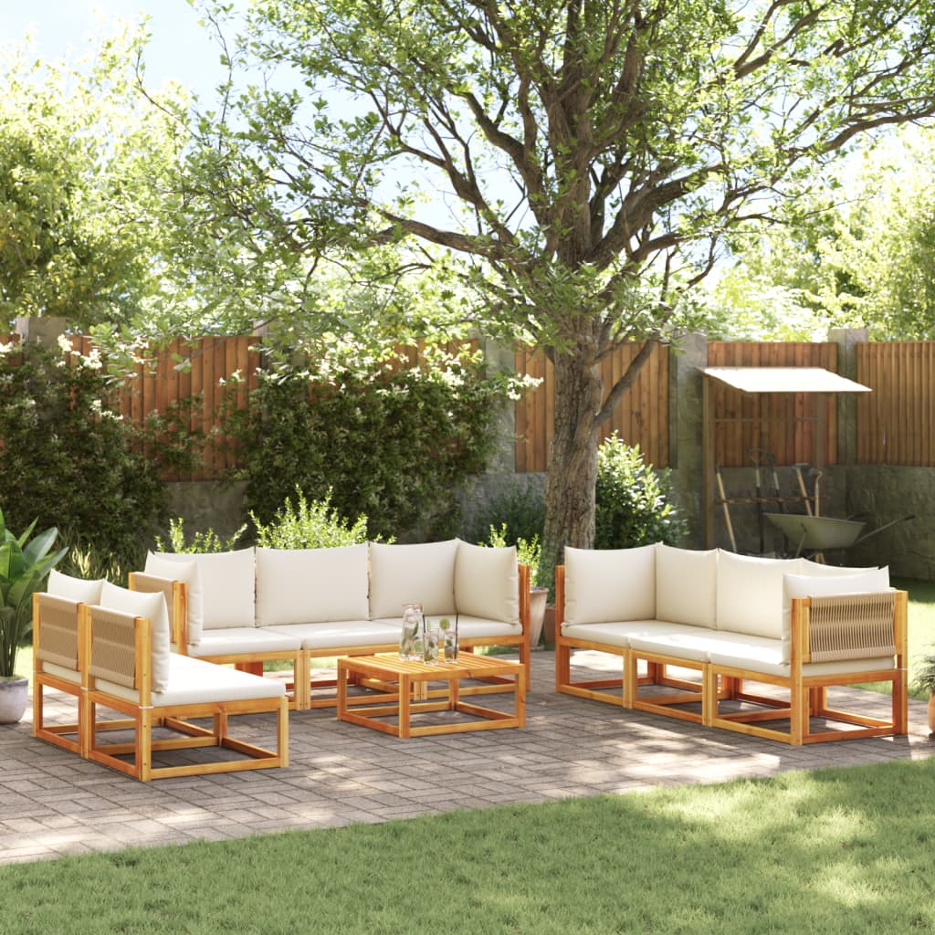Set di divani da giardino 9 pezzi con cuscini in legno di acacia e corda