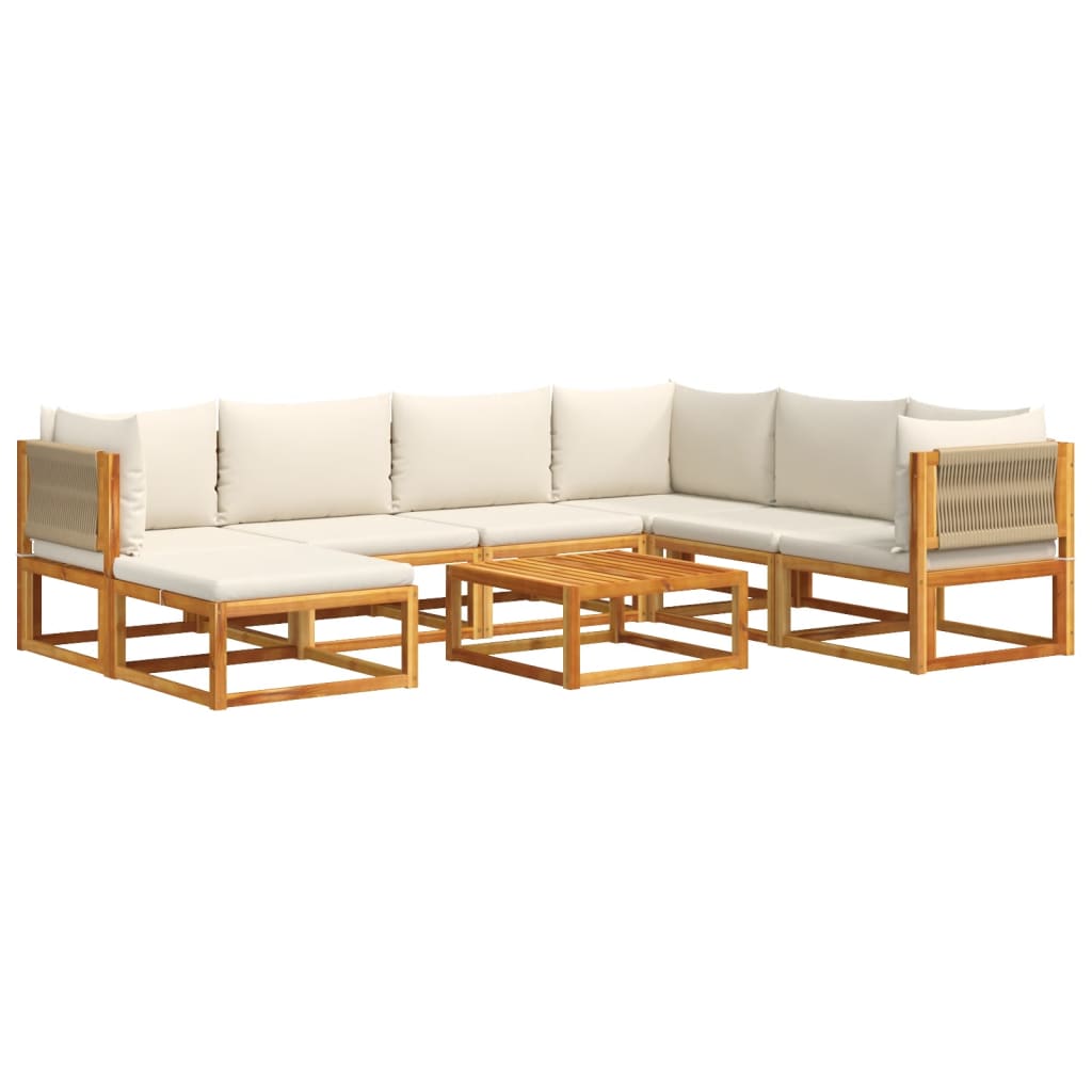 Set di divani da giardino 8 pezzi con cuscini in legno di acacia e corda
