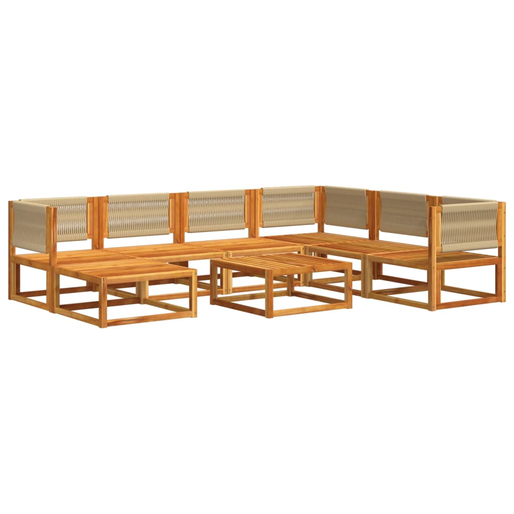 Set di divani da giardino 8 pezzi con cuscini in legno di acacia e corda