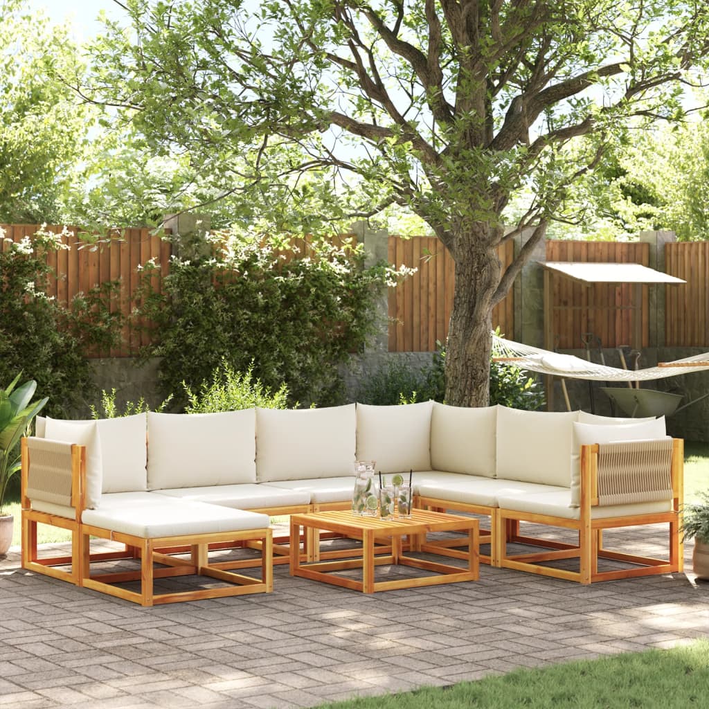 Set di divani da giardino 8 pezzi con cuscini in legno di acacia e corda
