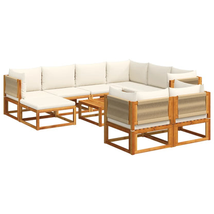 Set di divani da giardino 10 pezzi con cuscini in legno di acacia e corda