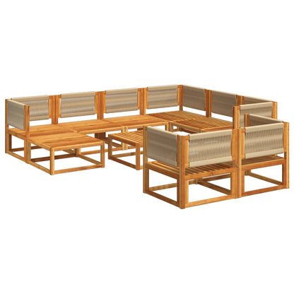 Set di divani da giardino 10 pezzi con cuscini in legno di acacia e corda