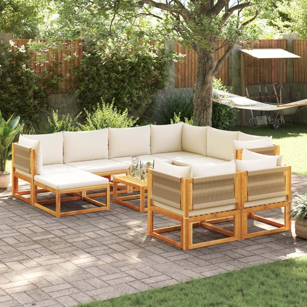 Set di divani da giardino 10 pezzi con cuscini in legno di acacia e corda