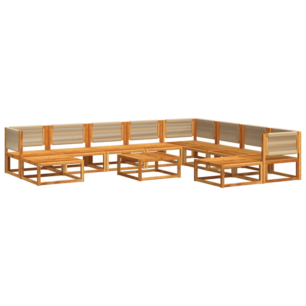 Set di divani da giardino 11 pz con cuscini in legno di acacia e corda