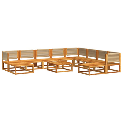 Set di divani da giardino 11 pz con cuscini in legno di acacia e corda