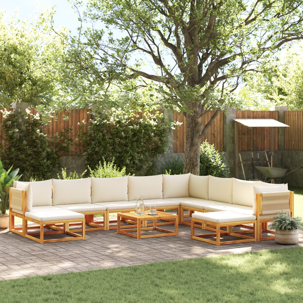 Set di divani da giardino 11 pz con cuscini in legno di acacia e corda