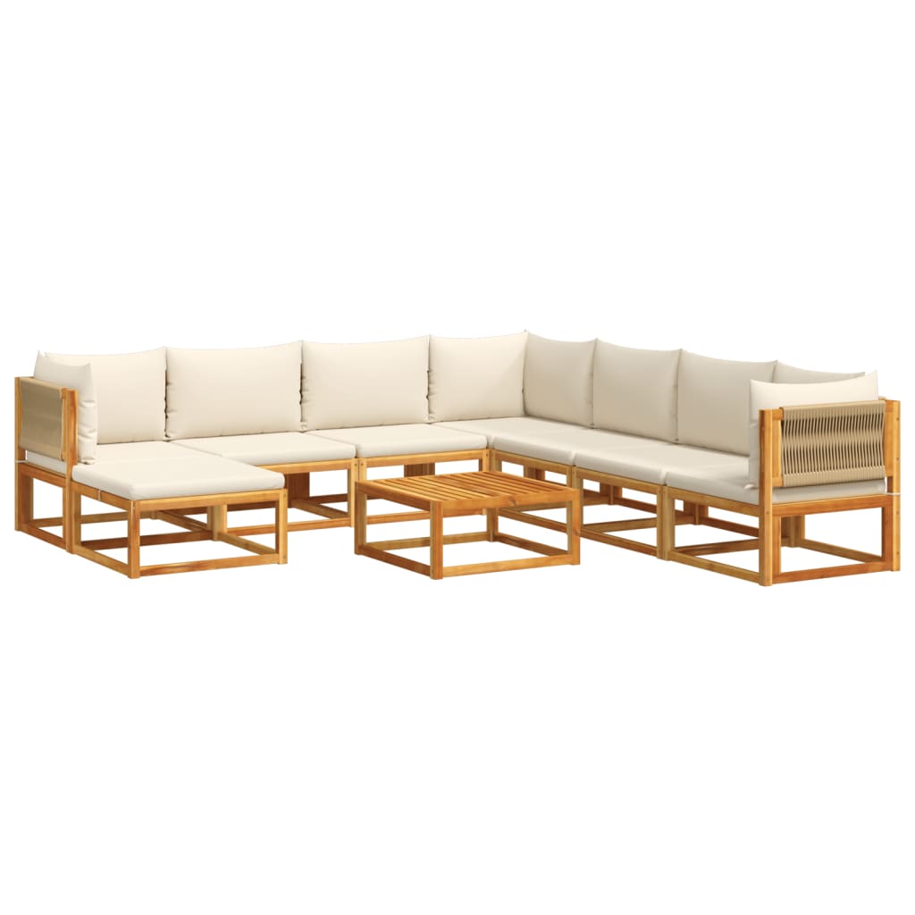 Set di divani da giardino 9 pezzi con cuscini in legno di acacia e corda