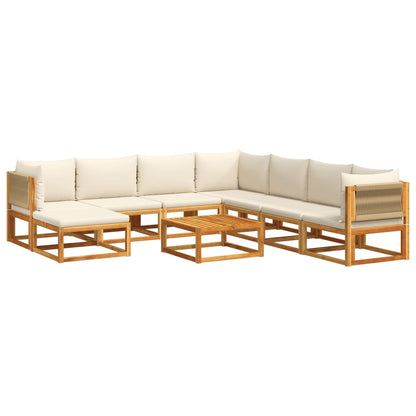 Set di divani da giardino 9 pezzi con cuscini in legno di acacia e corda