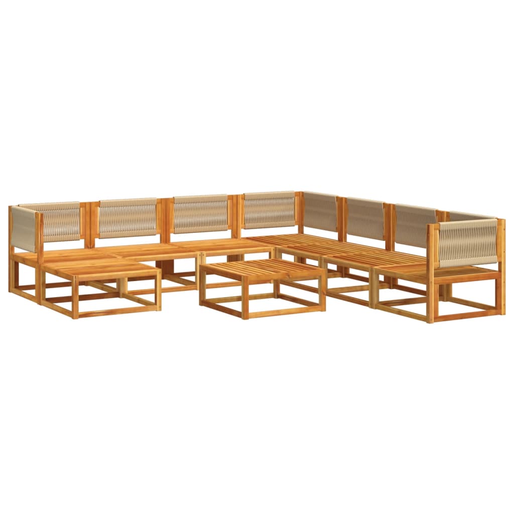 Set di divani da giardino 9 pezzi con cuscini in legno di acacia e corda