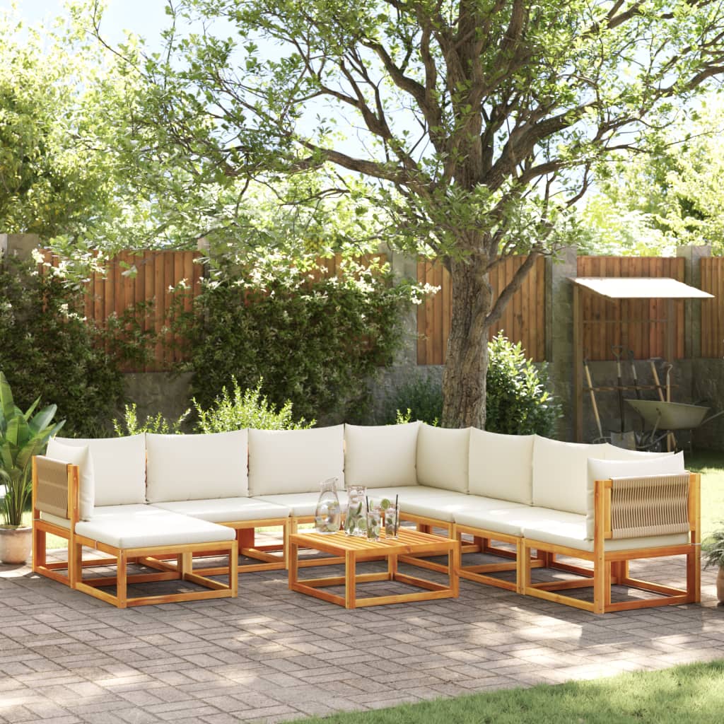Set di divani da giardino 9 pezzi con cuscini in legno di acacia e corda
