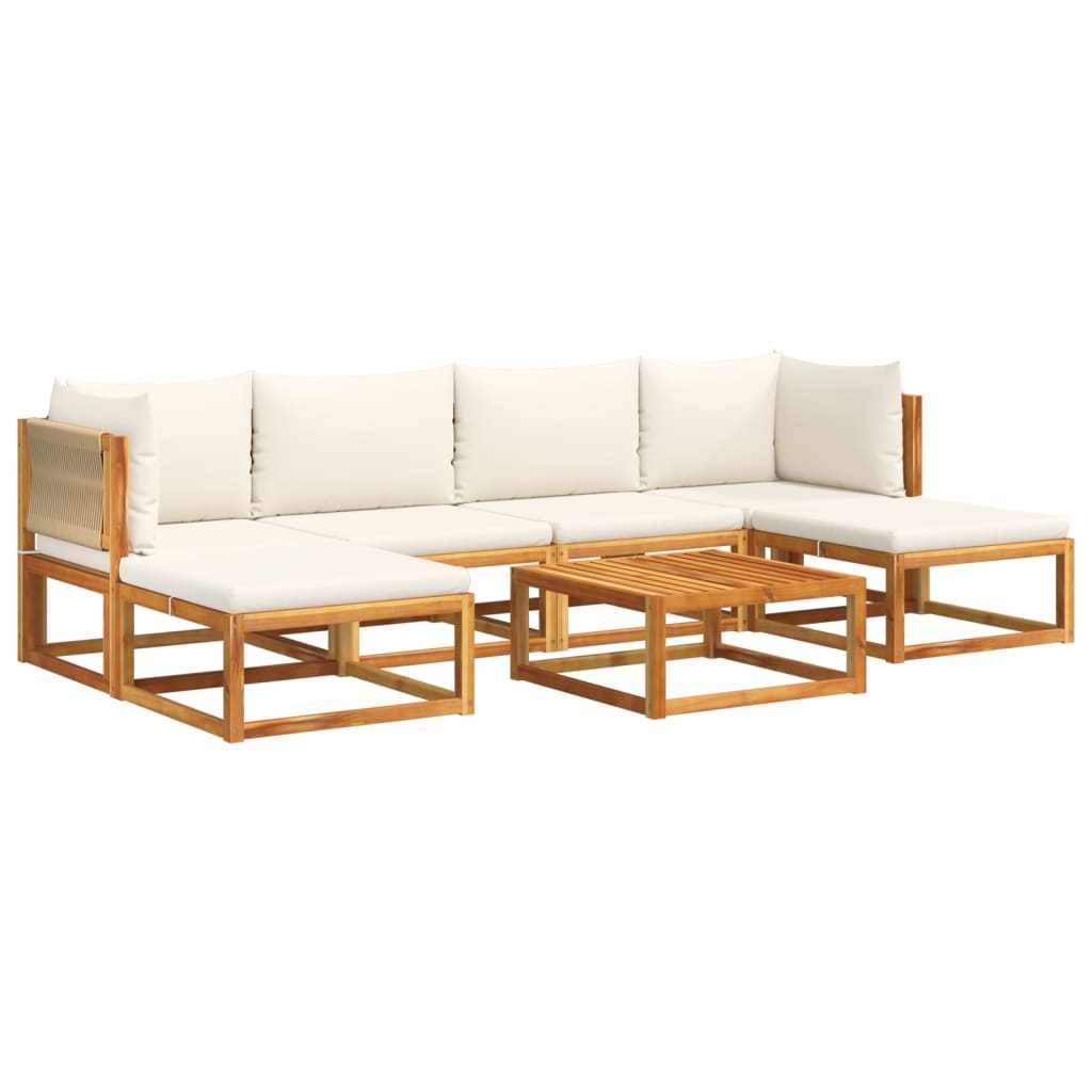 Set di divani da giardino 7 pezzi con cuscini in legno di acacia e corda