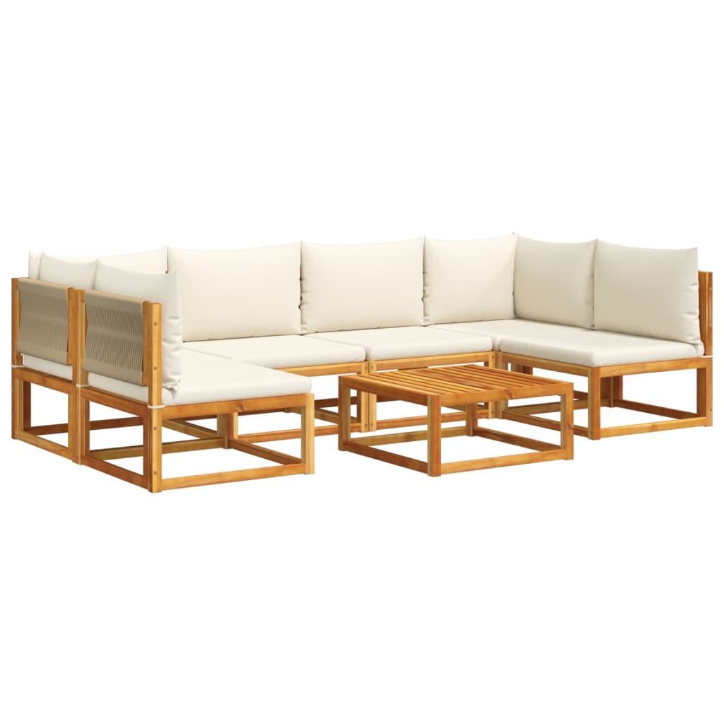 Set di divani da giardino 7 pezzi con cuscini in legno di acacia e corda