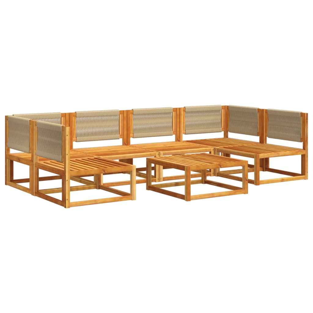 Set di divani da giardino 7 pezzi con cuscini in legno di acacia e corda